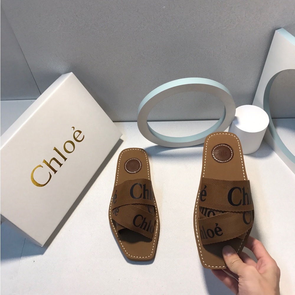 Chloe Brown Logo Strap Slide Sandals - Women - Picture 5 of 9